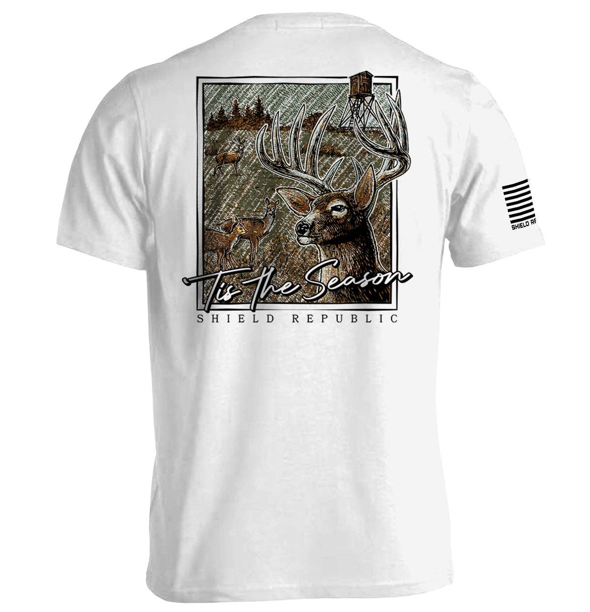 Tis the Season Deer comfort colors pocket tee. Blue Jean