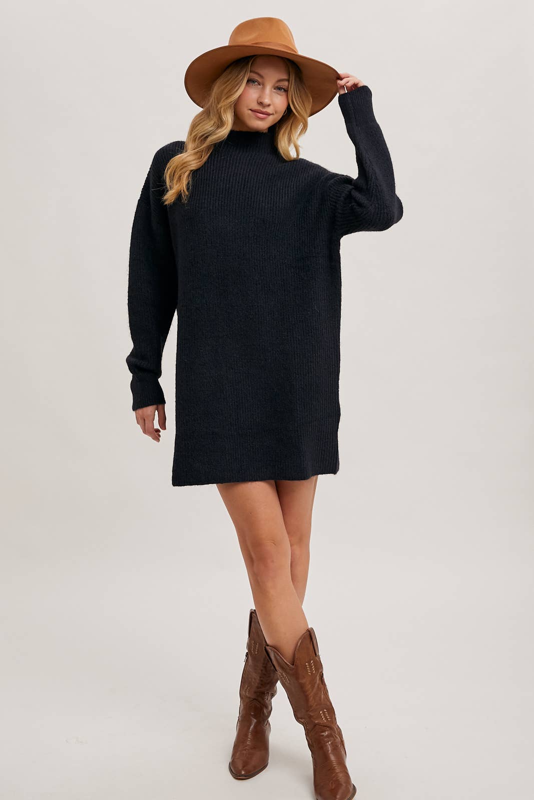 MOCK NECK KNIT SWEATER MINI DRESS: BIRCH
