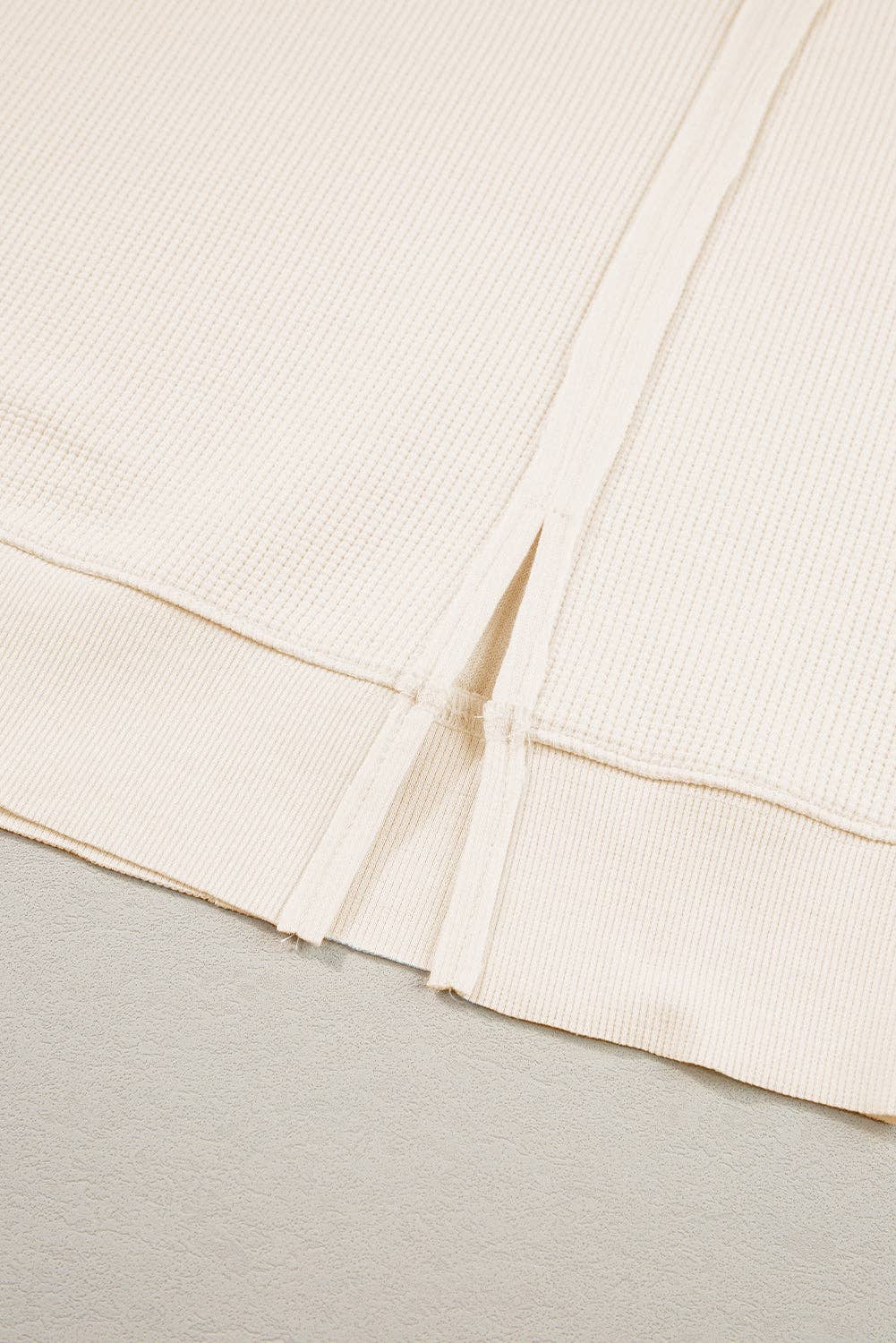 Waffle Knit Bishop Sleeve Split Oversized Sweatshirt: Cream