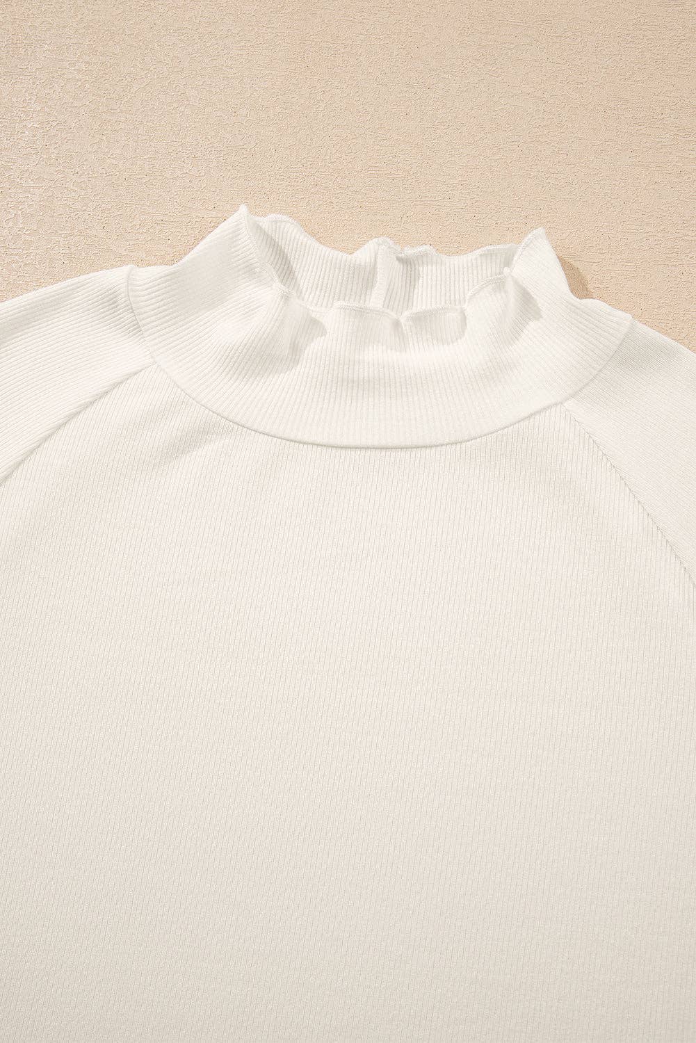 Black Ribbed Knit Lettuce Trim High Neck Long Sleeve Top