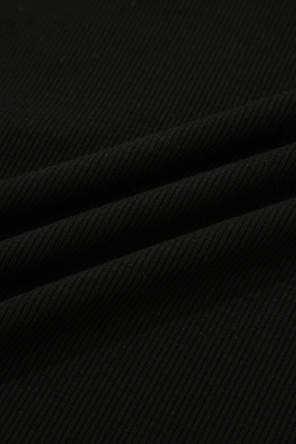 Black Ribbed Knit Lettuce Trim High Neck Long Sleeve Top